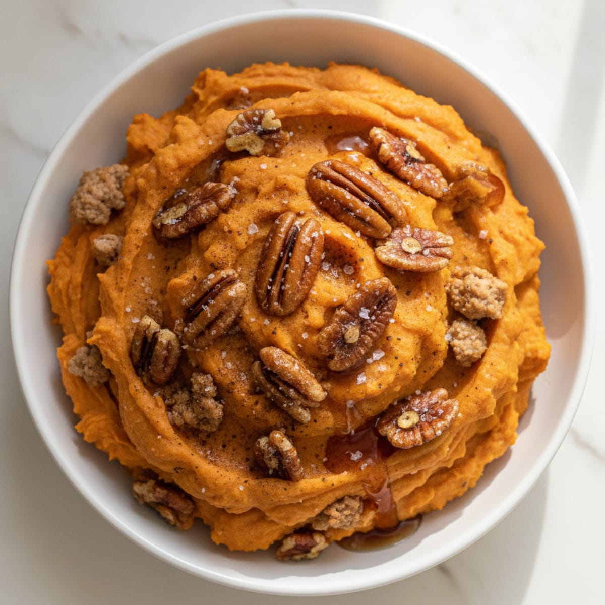 Whipped Sweet Potato Mash with Maple Pecans