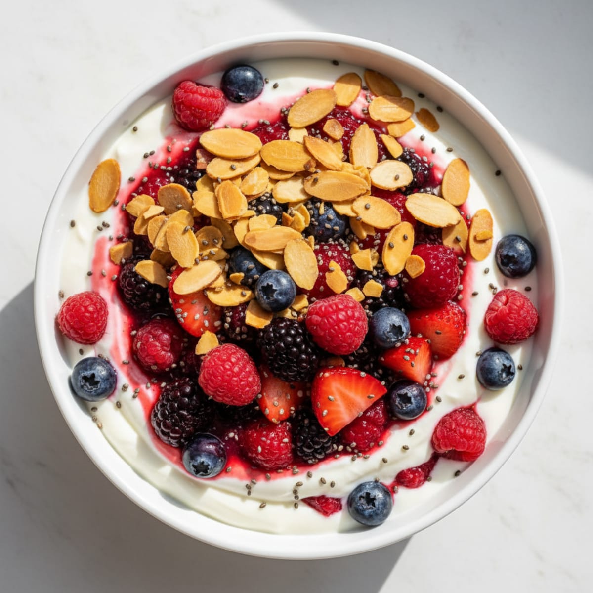 Greek Yogurt Protein Parfait with Mixed Berries and Almonds