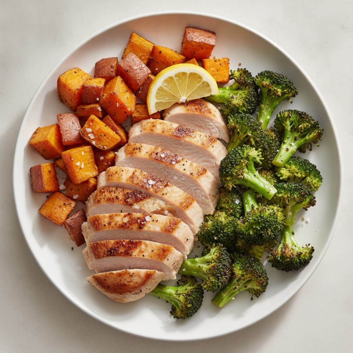 Seared Turkey Breast with Roasted Broccoli and Sweet Potato