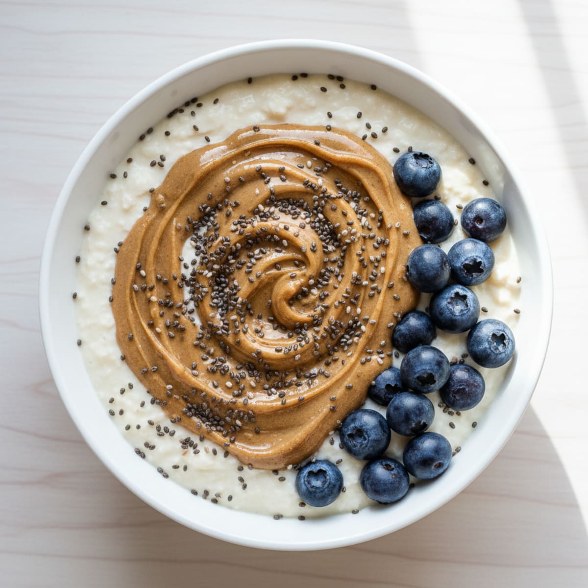 Silken Tofu Protein Smoothie Bowl with Almond Butter and Chia Seeds