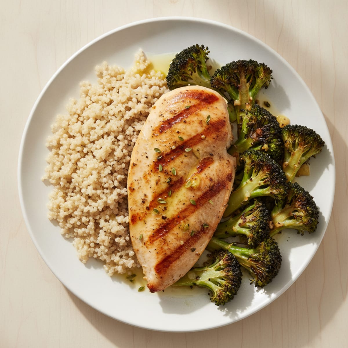 Grilled Chicken Breast with Quinoa and Roasted Broccoli