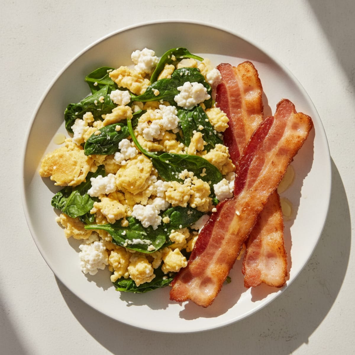 Cottage Cheese Scramble with Spinach and Turkey Bacon