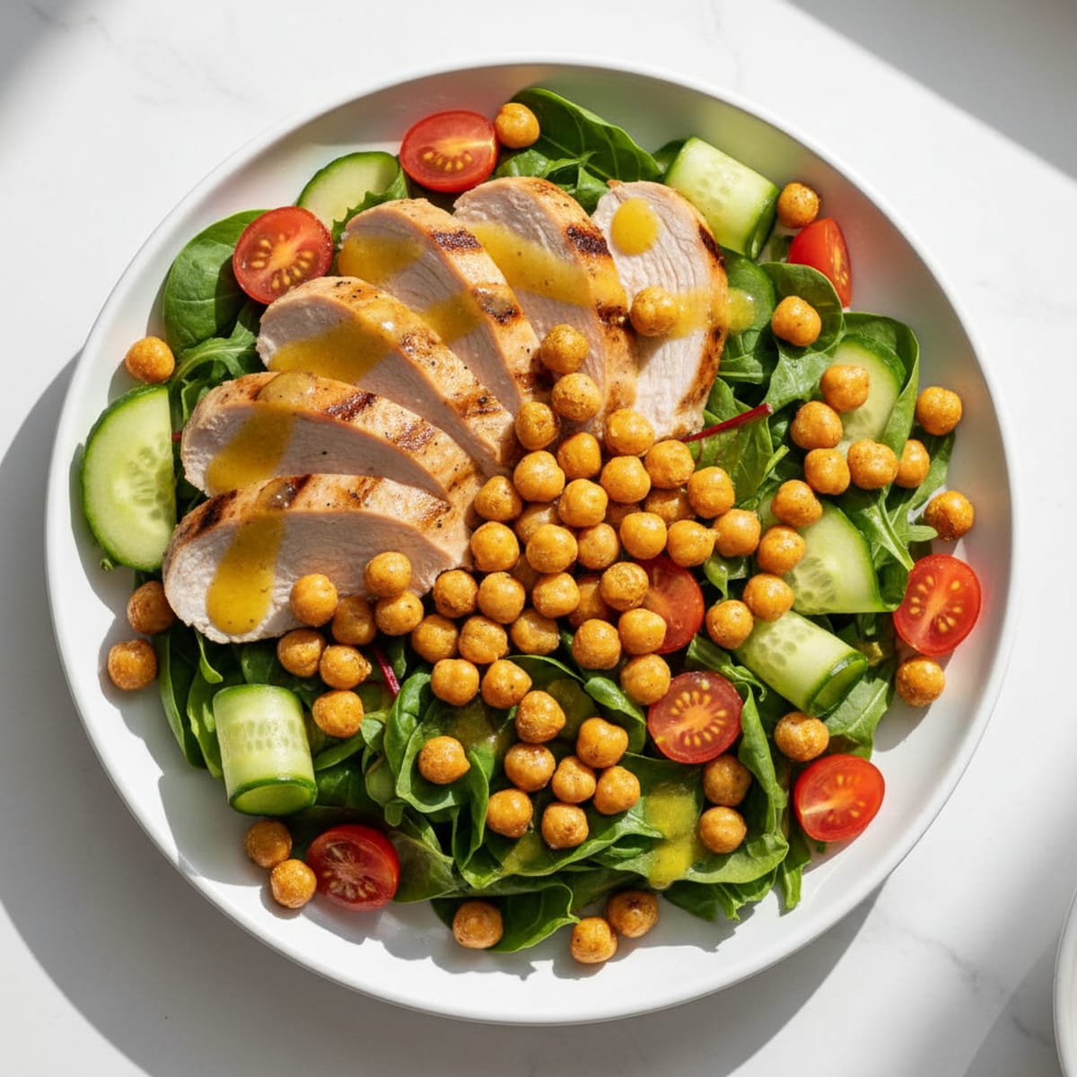 Grilled Turkey Breast Salad with Crunchy Chickpeas and Lemon Vinaigrette