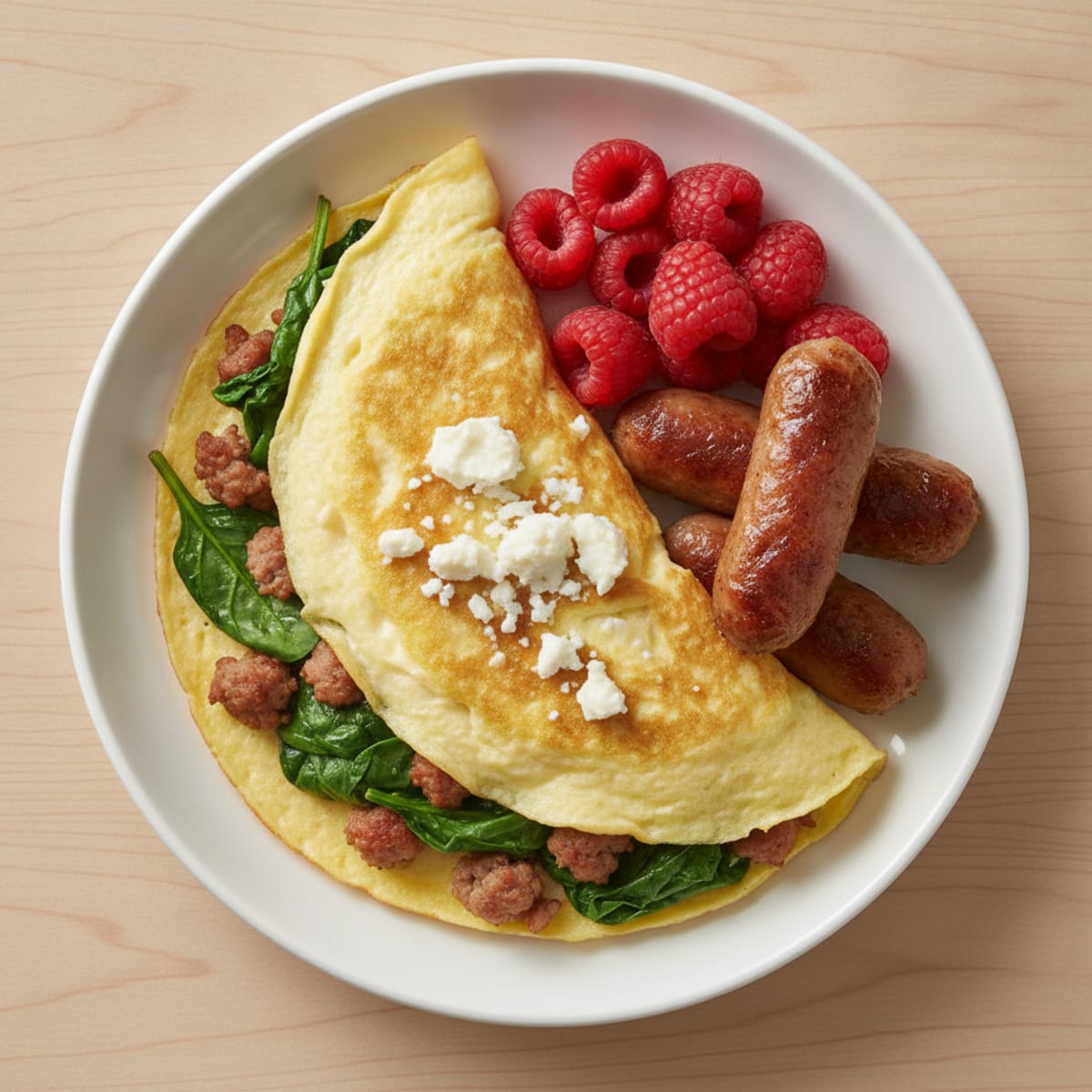 Egg White Spinach Omelette with Turkey Sausage