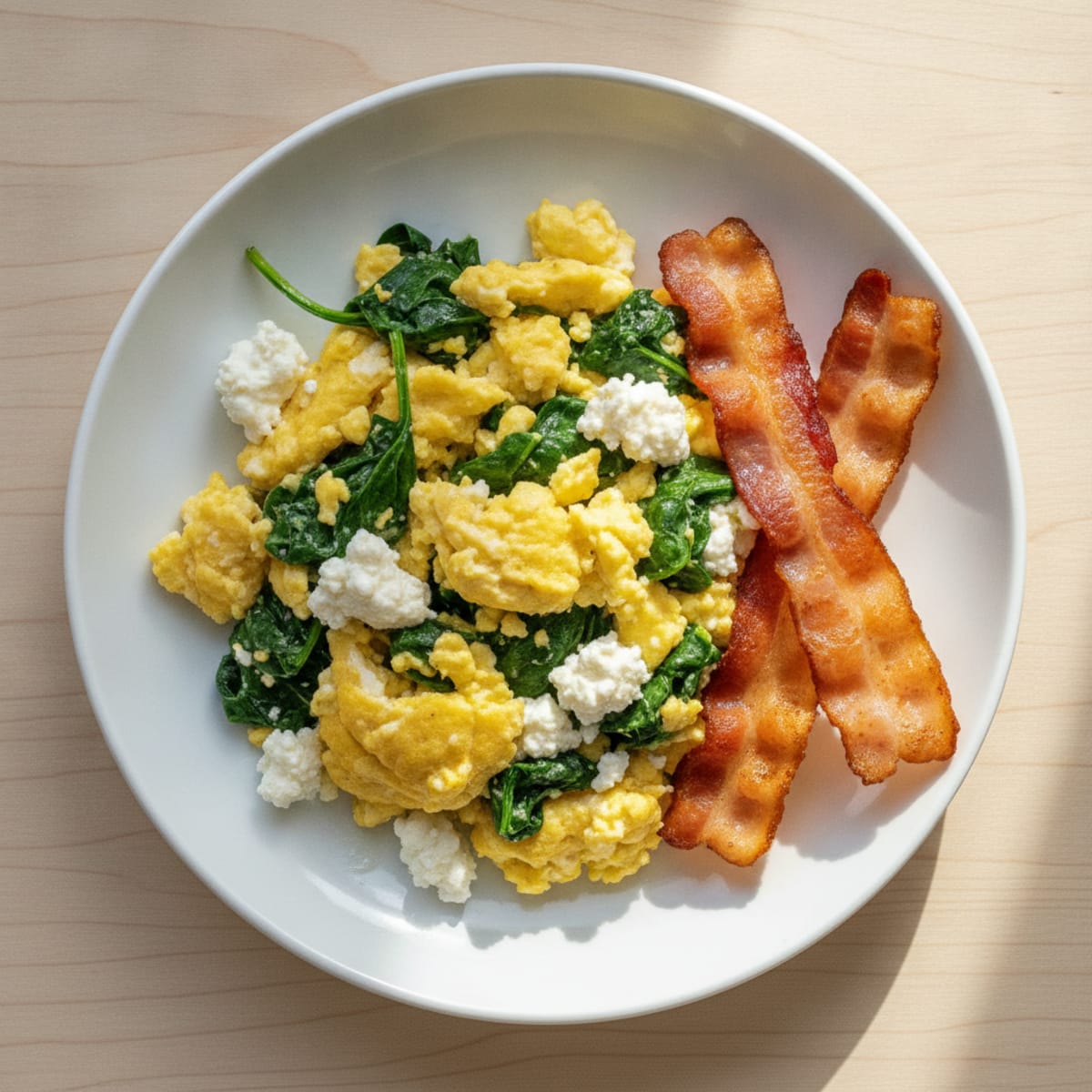 Cottage Cheese Scramble with Spinach and Turkey Bacon