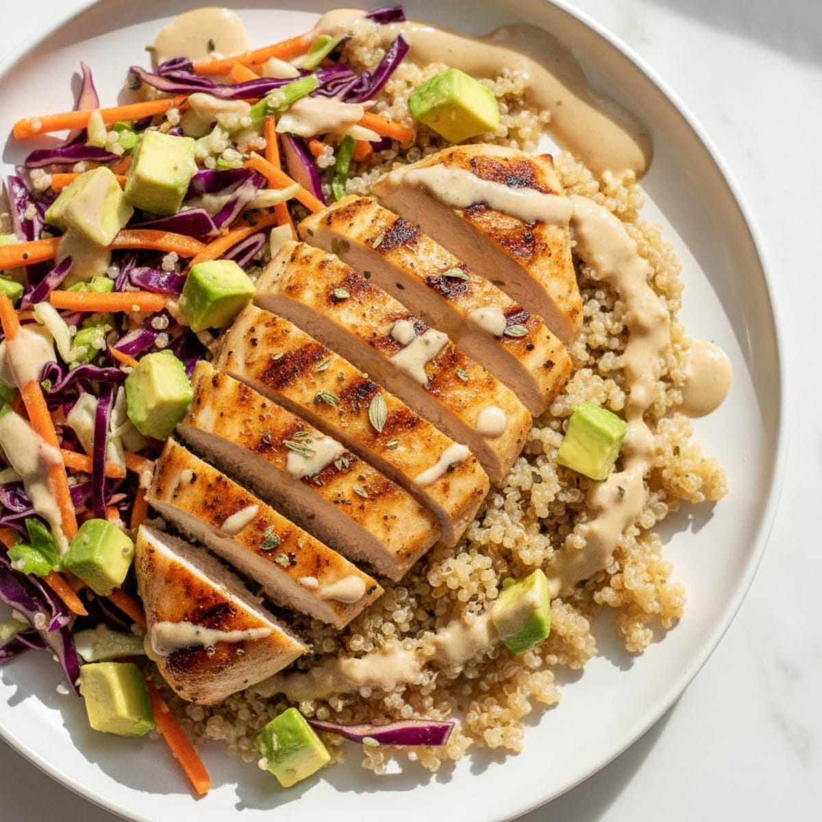Grilled Chicken Breast with Quinoa and Crunchy Veggie Slaw