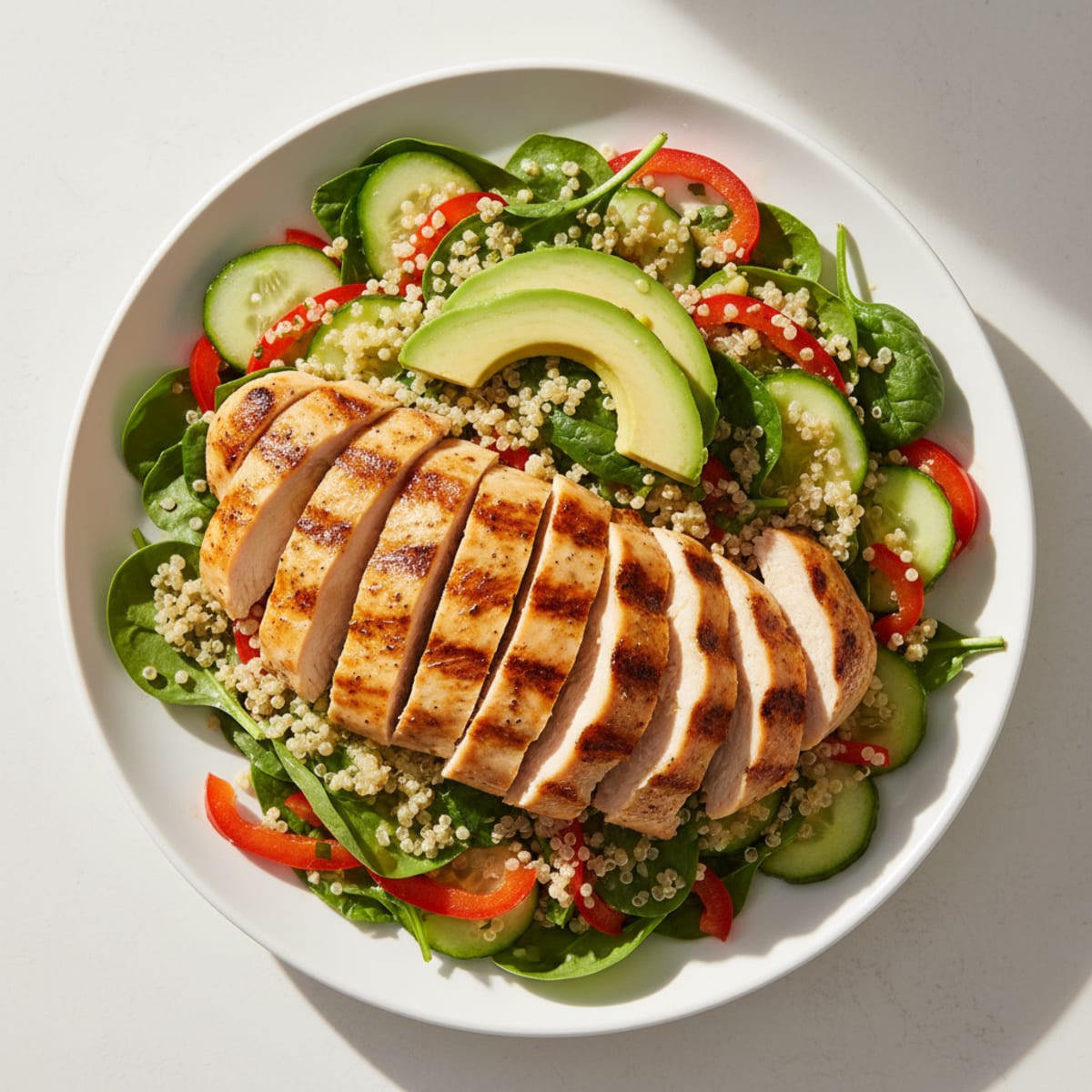 Grilled Chicken Breast Salad with Quinoa and Crunchy Vegetables