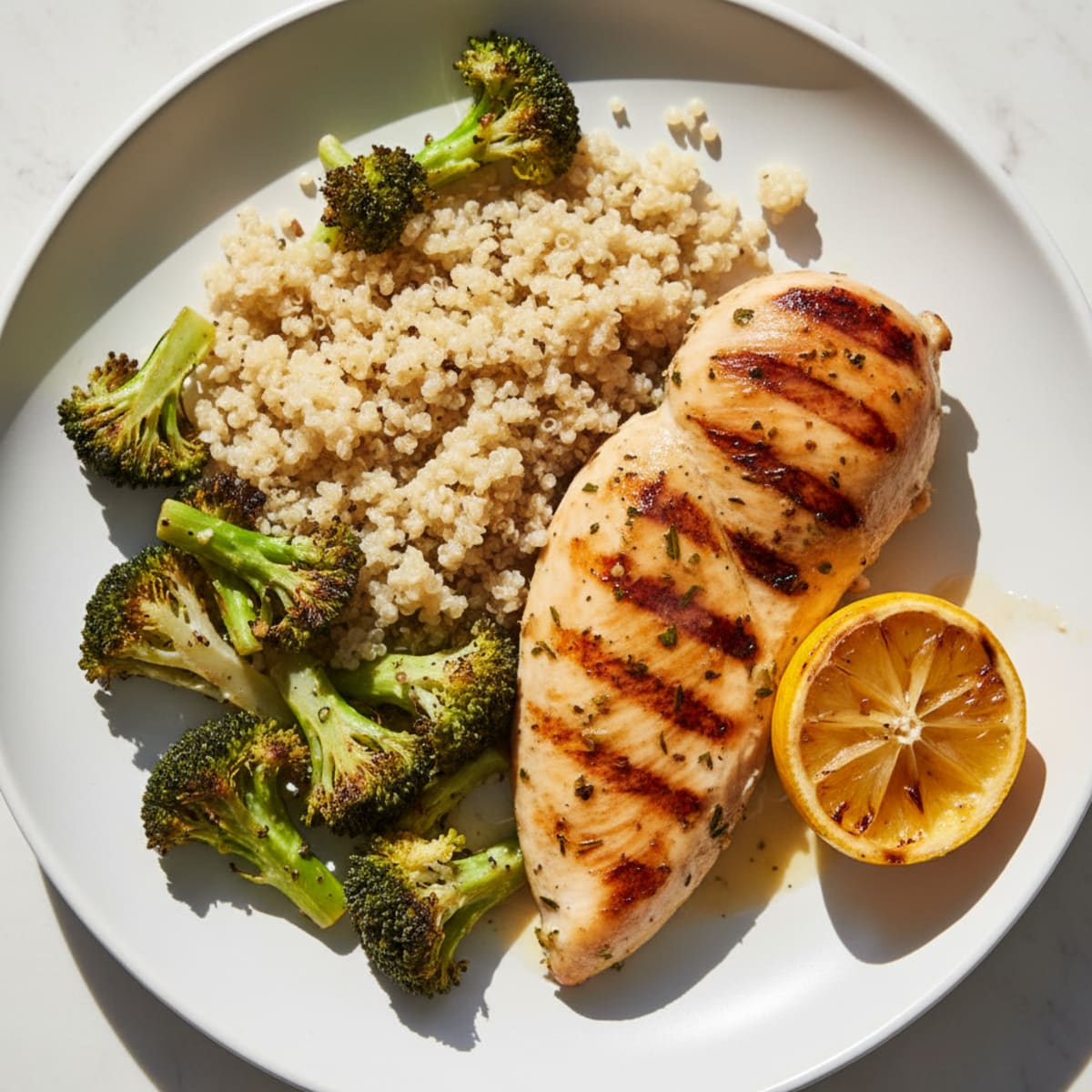 Grilled Chicken Breast with Roasted Broccoli and Quinoa