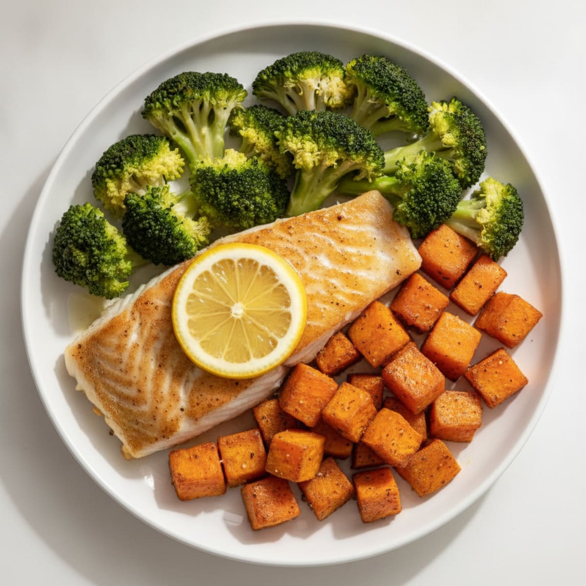 Seared Cod with Roasted Sweet Potato and Steamed Broccoli