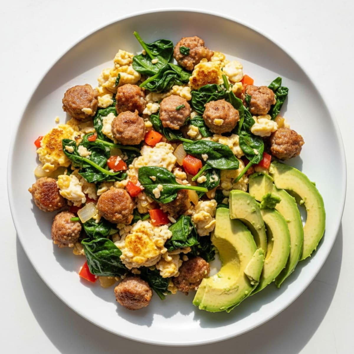 Egg White and Turkey Sausage Scramble with Baby Spinach