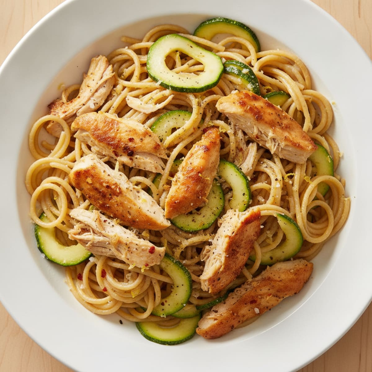 Garlic Rotisserie Chicken Zucchini Pasta