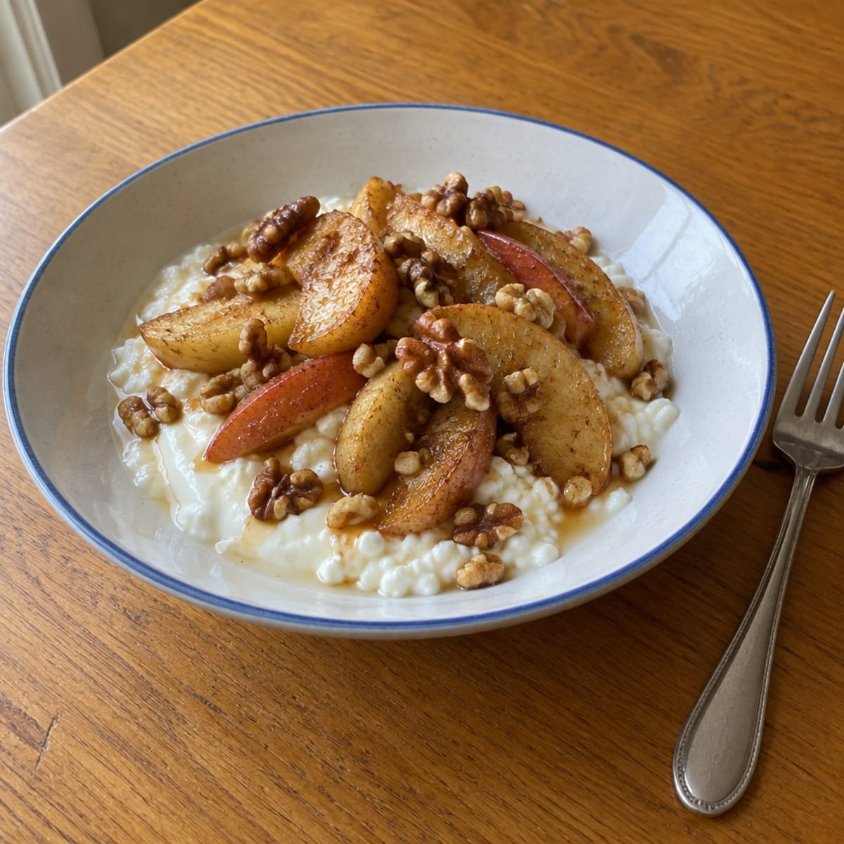 Baked cinnamon apple with 1 cup cottage cheese