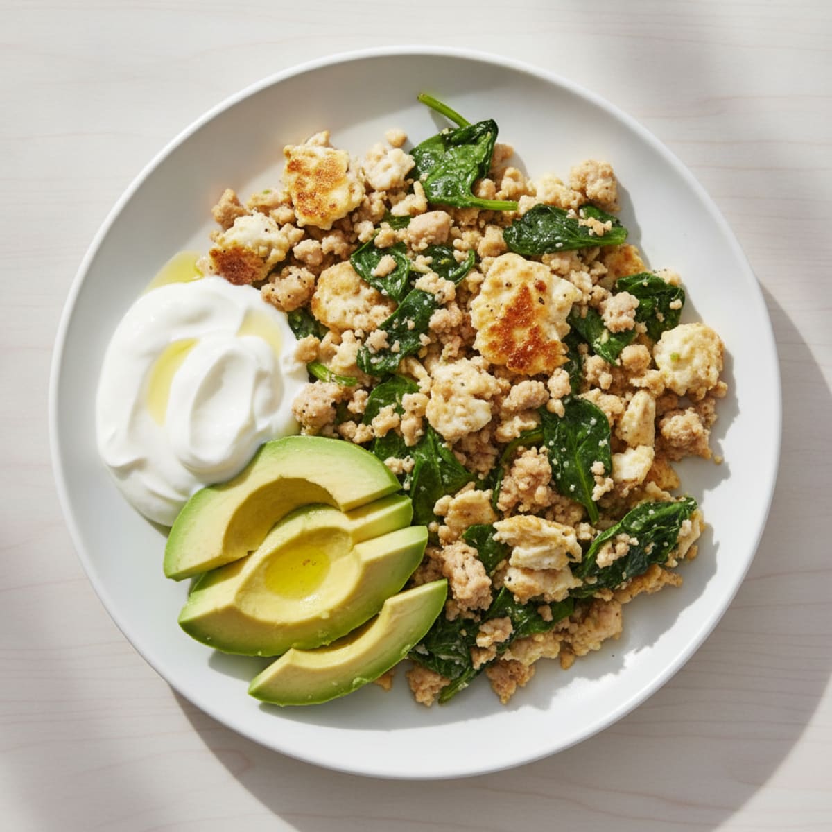 Egg White and Turkey Spinach Scramble with Greek Yogurt