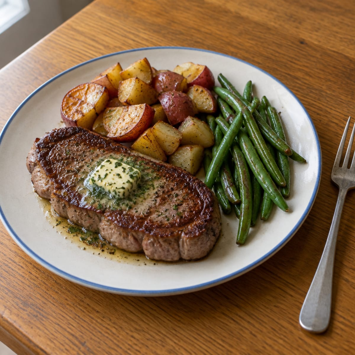 Seared sirloin with herb butter
