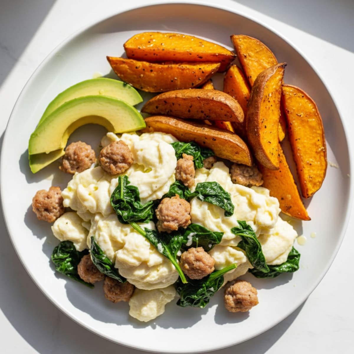 Egg White and Turkey Sausage Scramble with Spinach