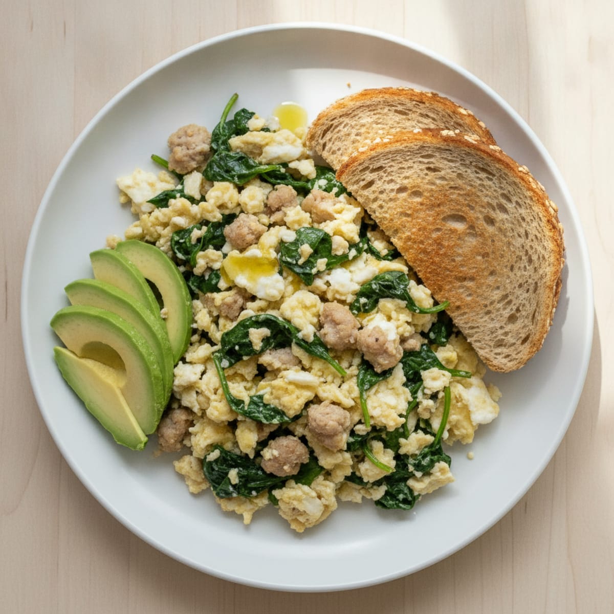 Egg White and Turkey Sausage Scramble with Spinach