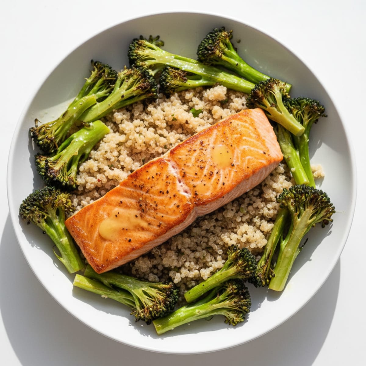 Seared Salmon with Roasted Broccoli and Quinoa