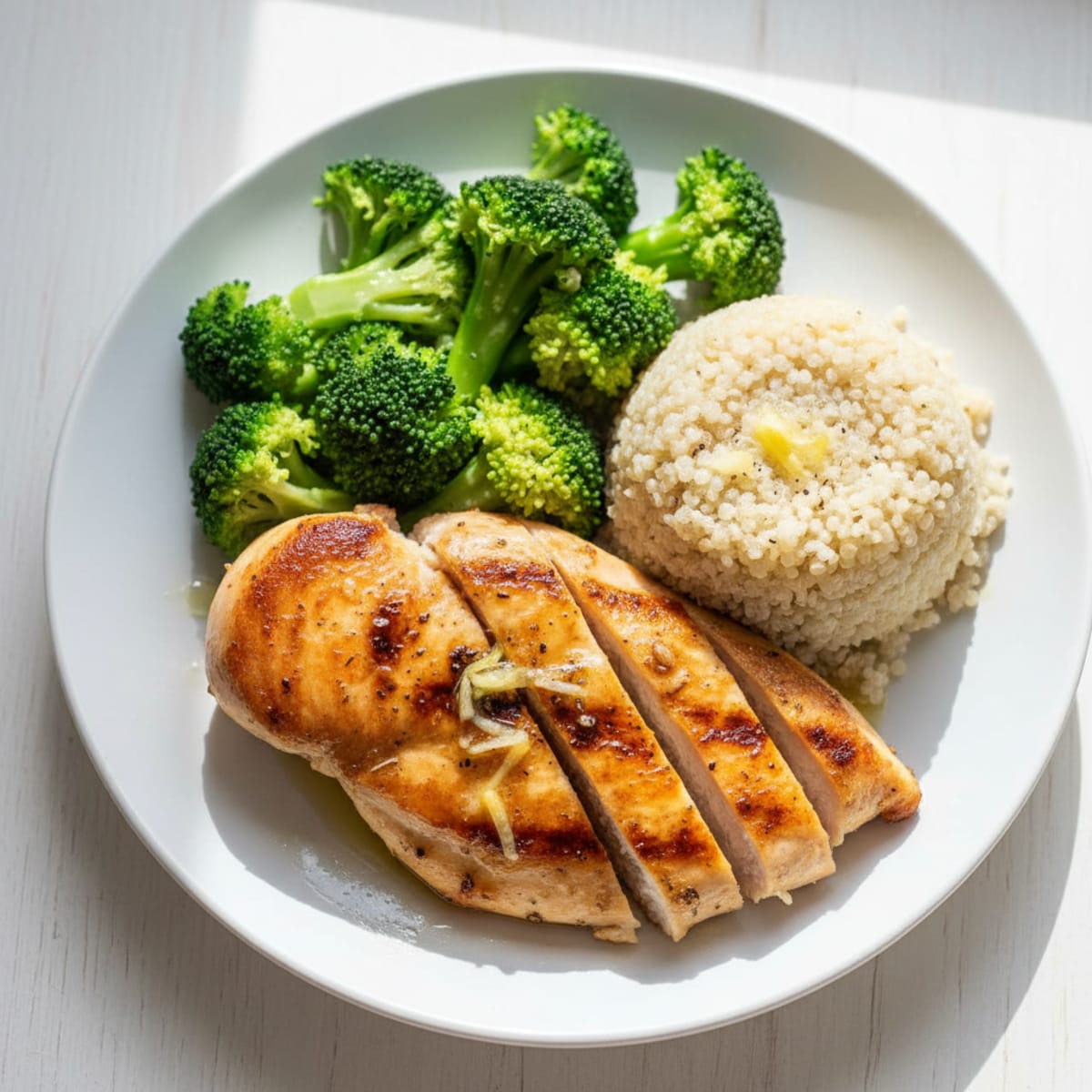 Grilled Chicken Breast with Quinoa and Steamed Broccoli