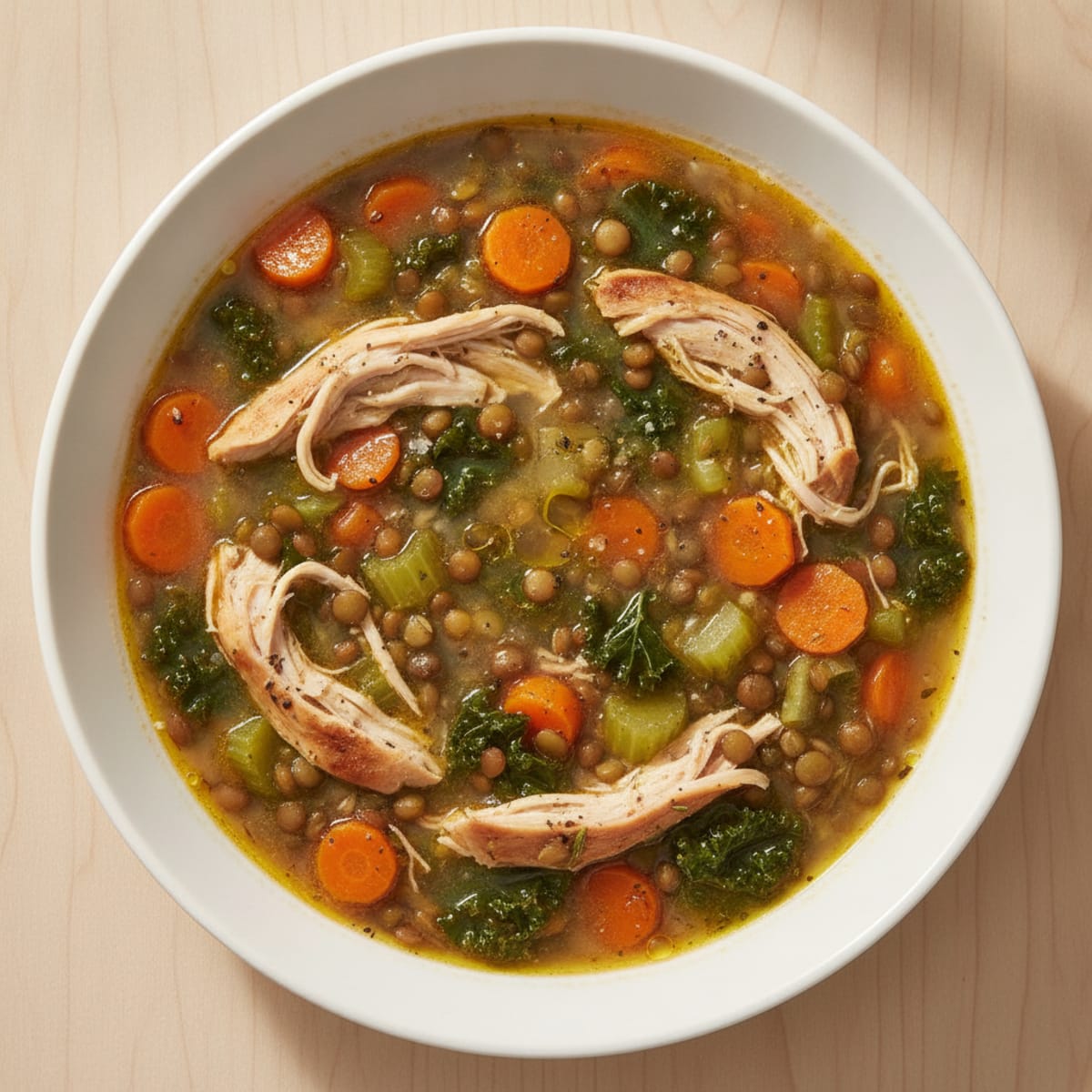 Hearty Lentil and Vegetable Soup with Shredded Chicken