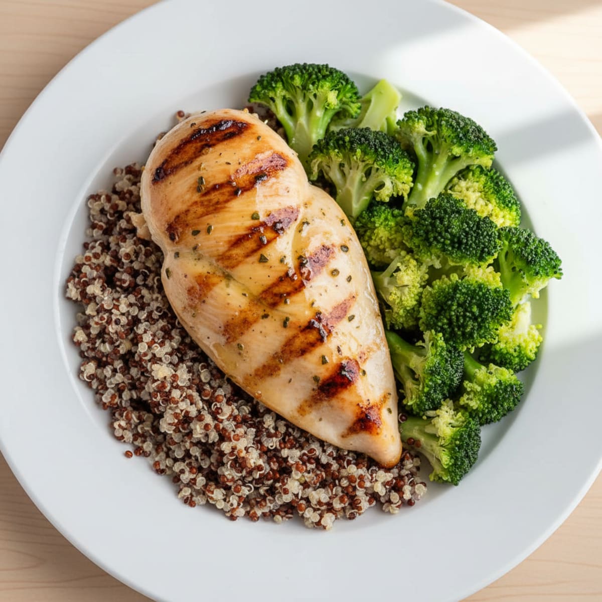 Grilled Chicken Breast with Quinoa and Steamed Broccoli