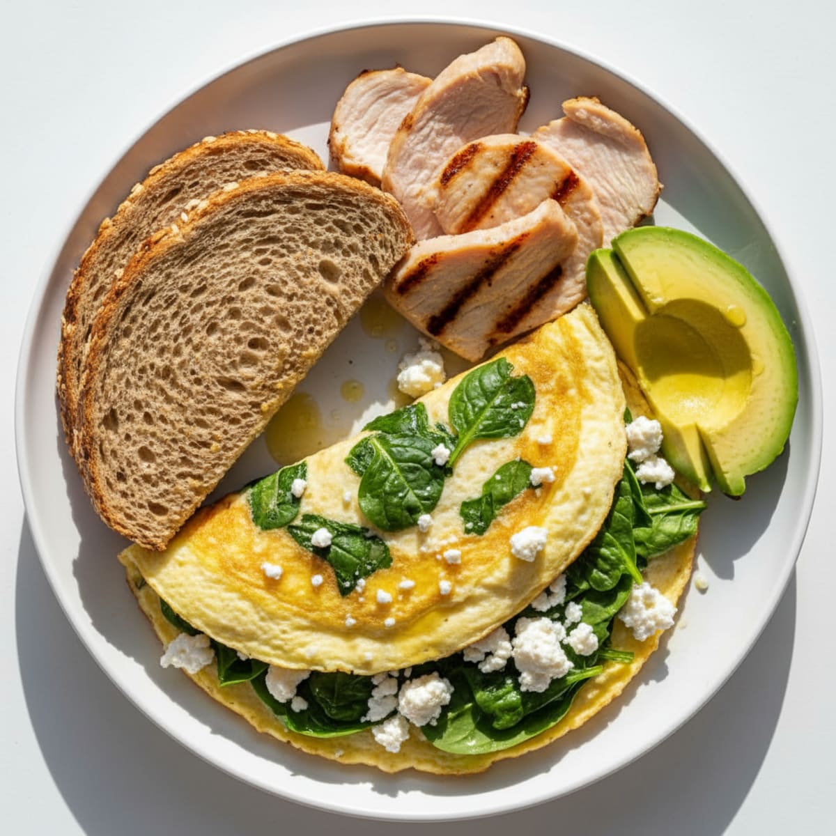 Egg White Spinach Omelette with Cottage Cheese and Sliced Turkey