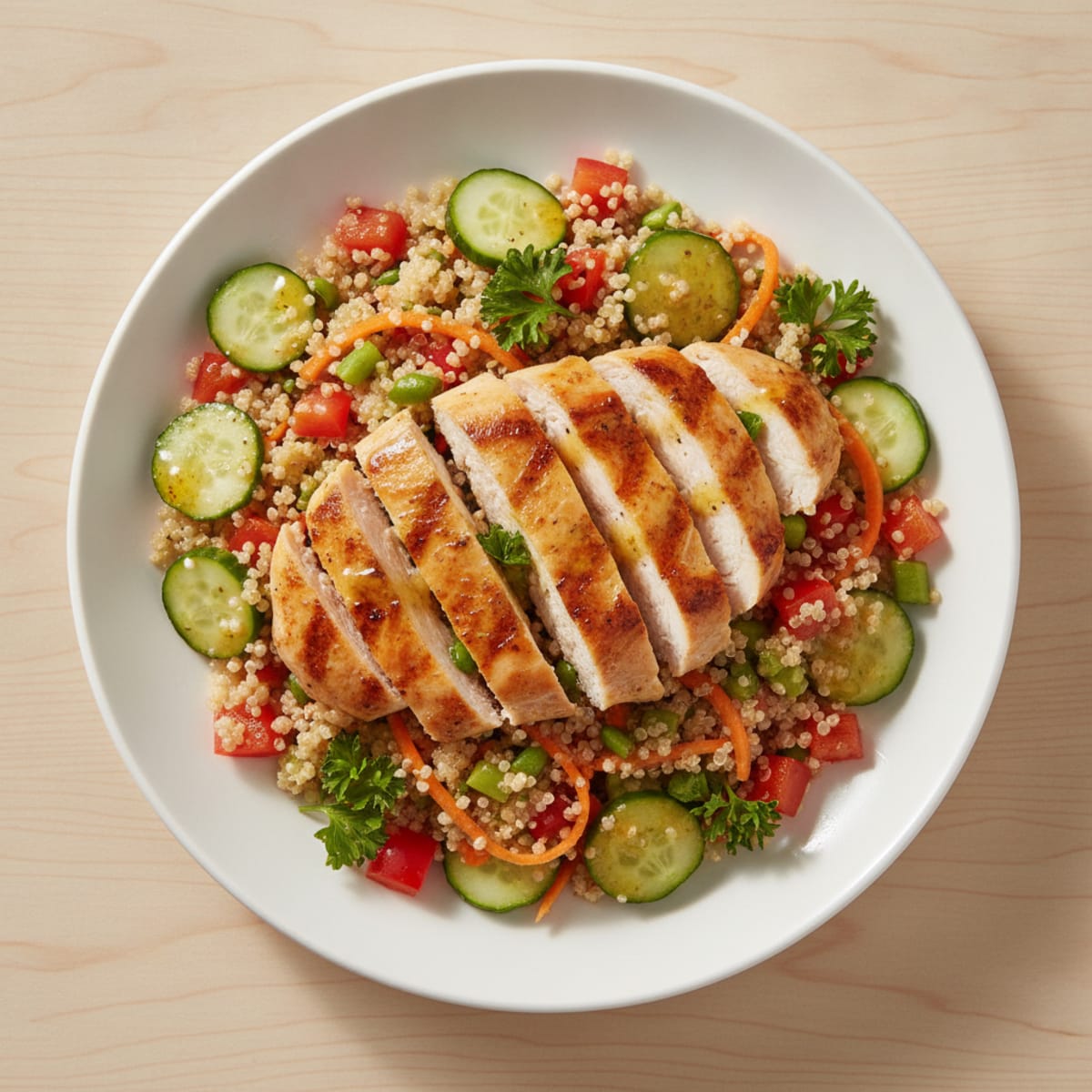 Grilled Chicken and Quinoa Salad with Crunchy Vegetables