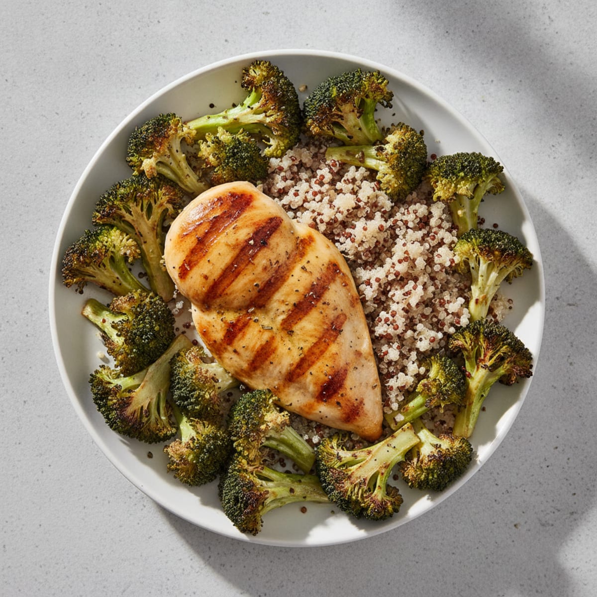 Grilled Chicken Breast with Quinoa and Roasted Broccoli