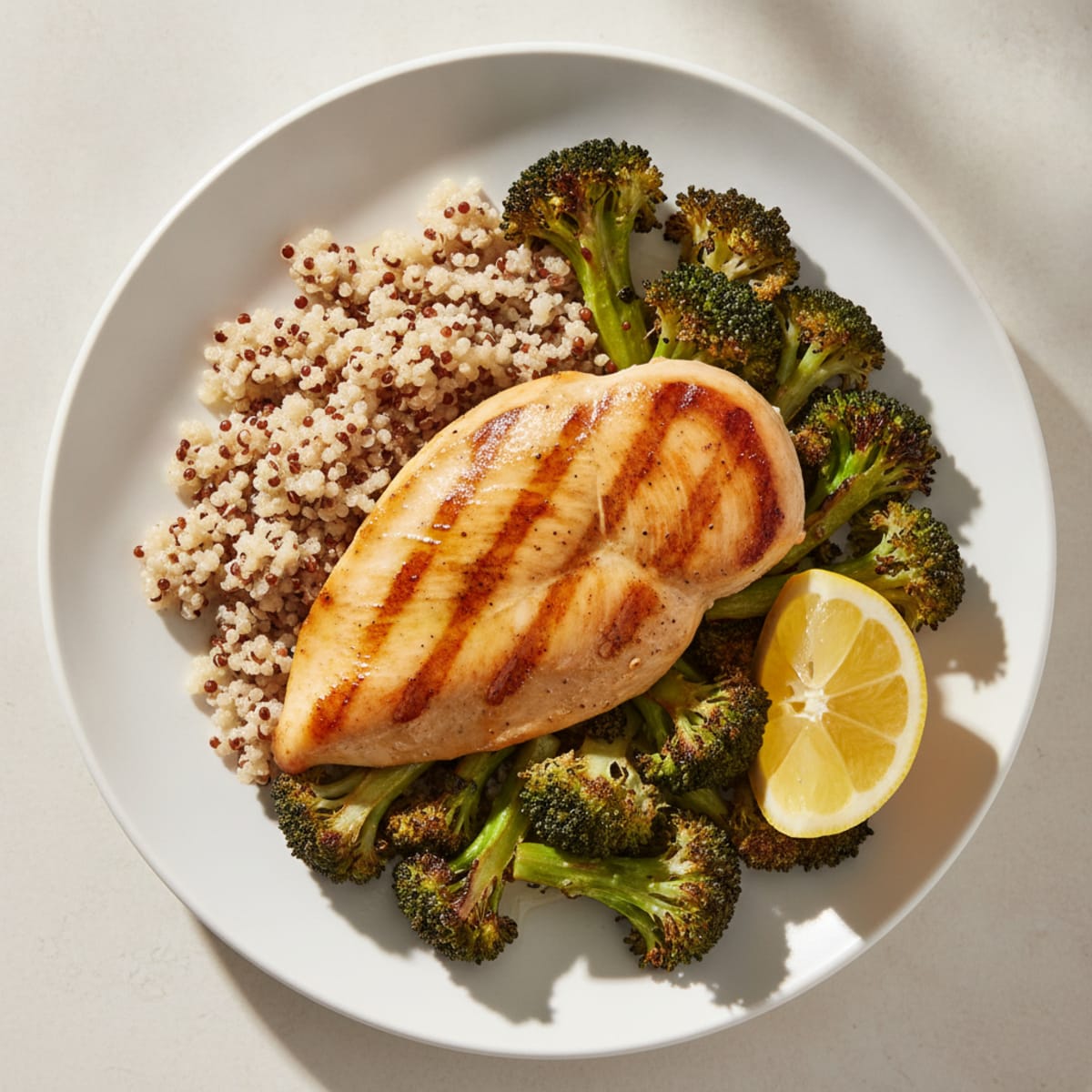 Grilled Chicken Breast with Quinoa and Roasted Broccoli