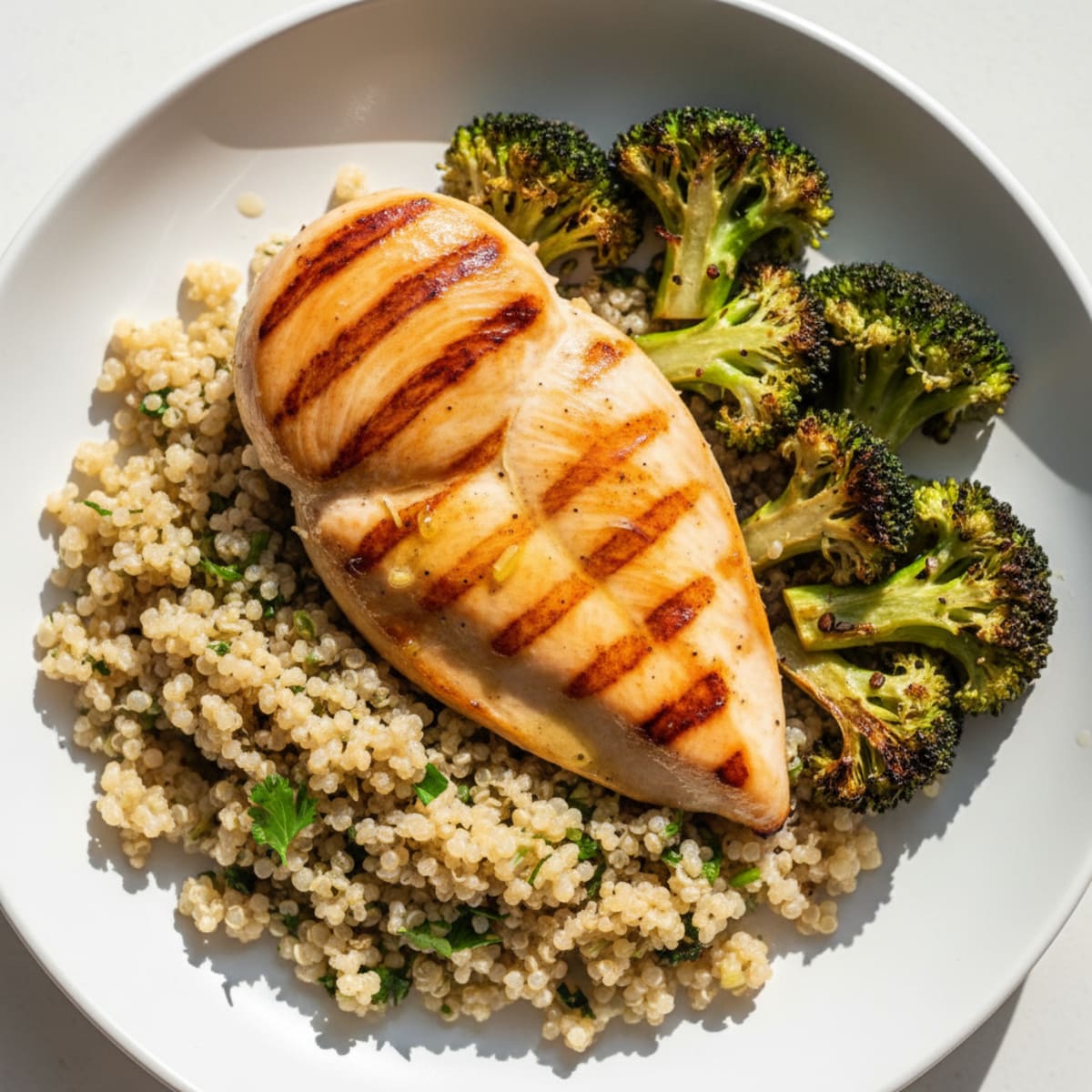Grilled Chicken Breast with Quinoa and Roasted Broccoli