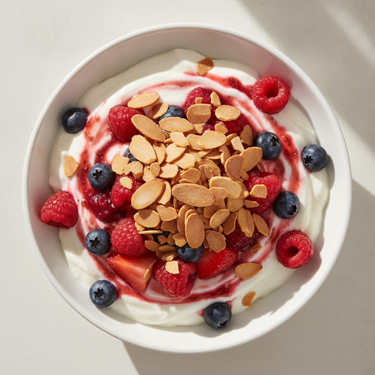 Greek Yogurt Protein Parfait with Mixed Berries and Almonds