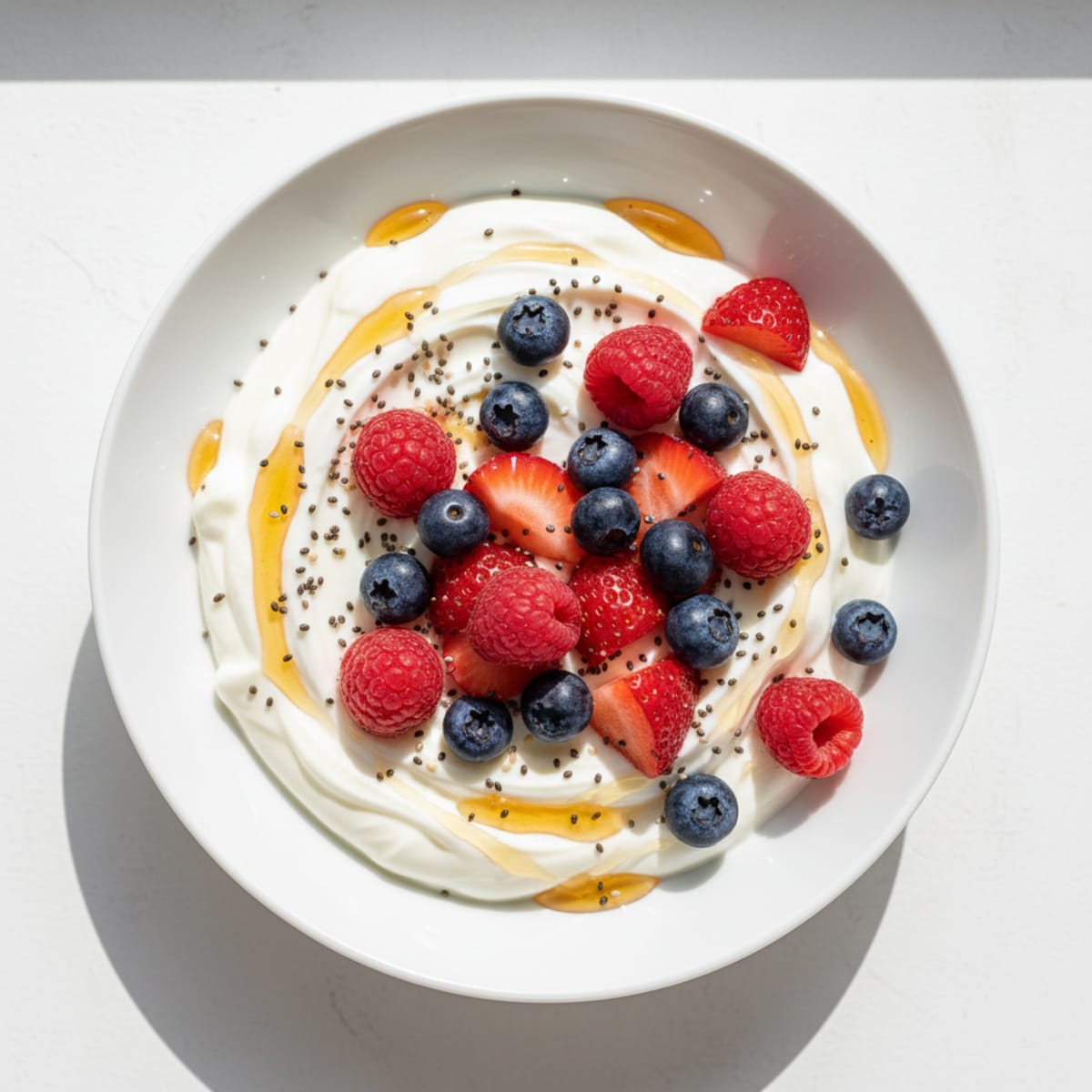 Silky Greek Yogurt with Mixed Berries and Chia Seeds
