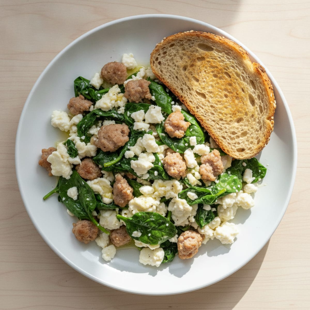 Egg White and Turkey Sausage Scramble with Spinach and Feta