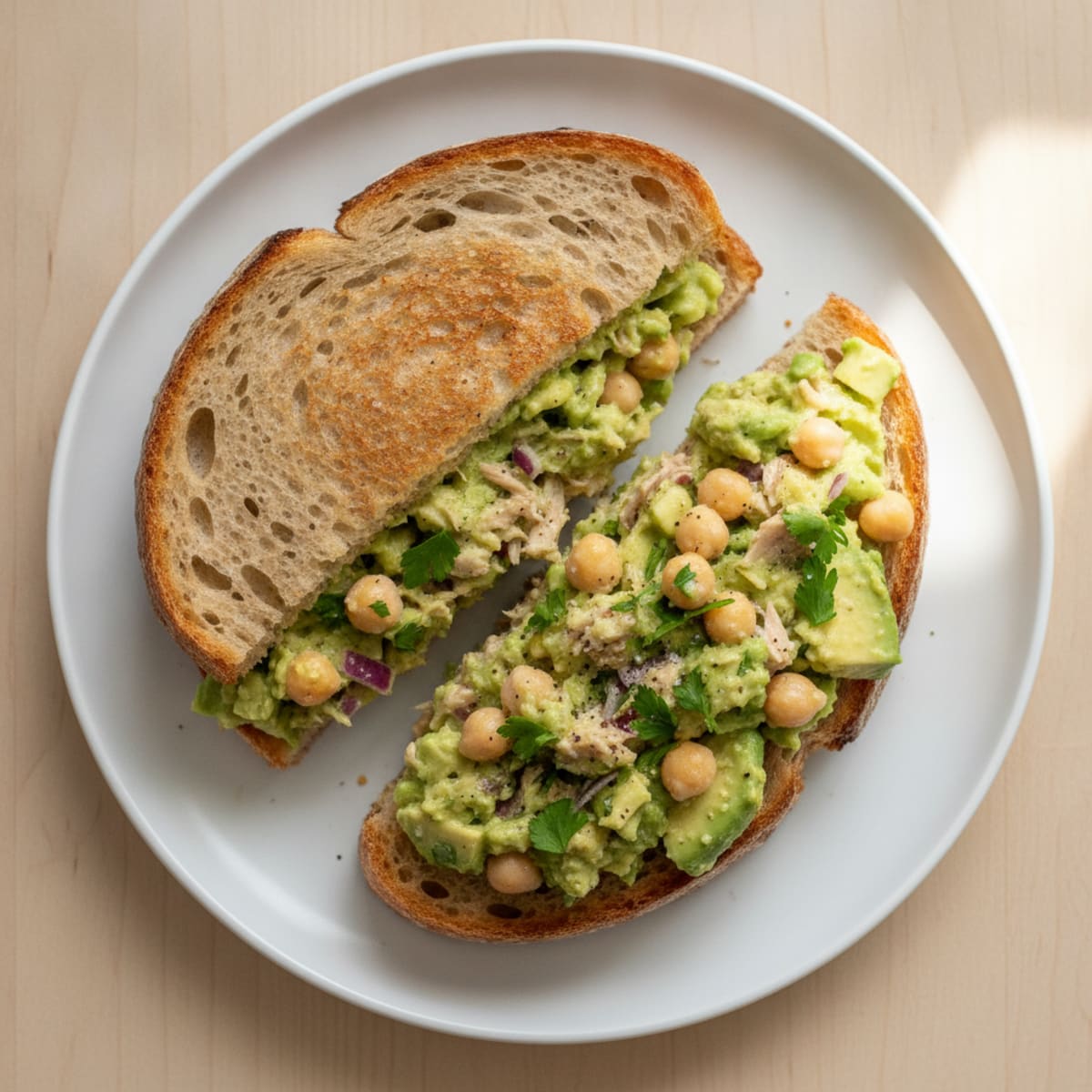 Avocado Chickpea Tuna Salad Sourdough Sandwich