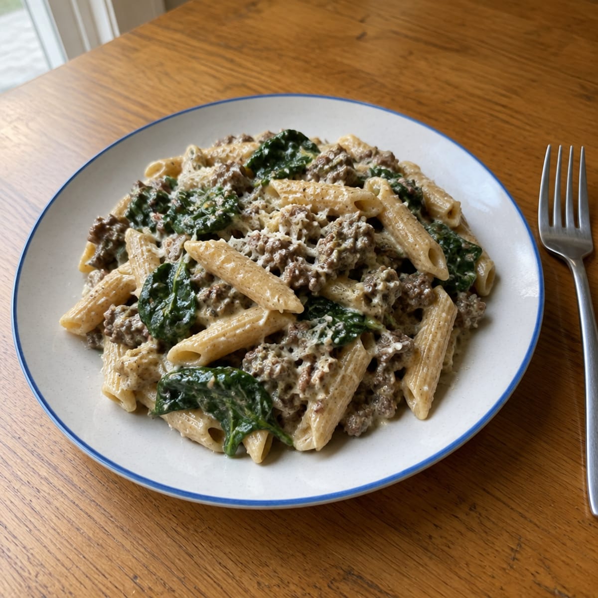 Creamy beef protein pasta skillet