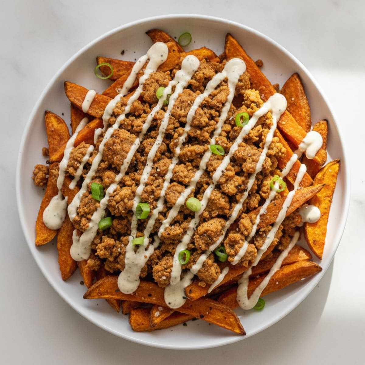 Loaded Sweet Potato Fries with Garlic Aioli