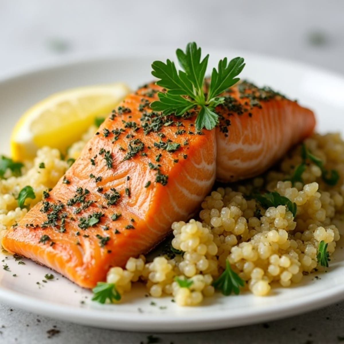 Herb-Crusted Salmon with Lemon Garlic Quinoa