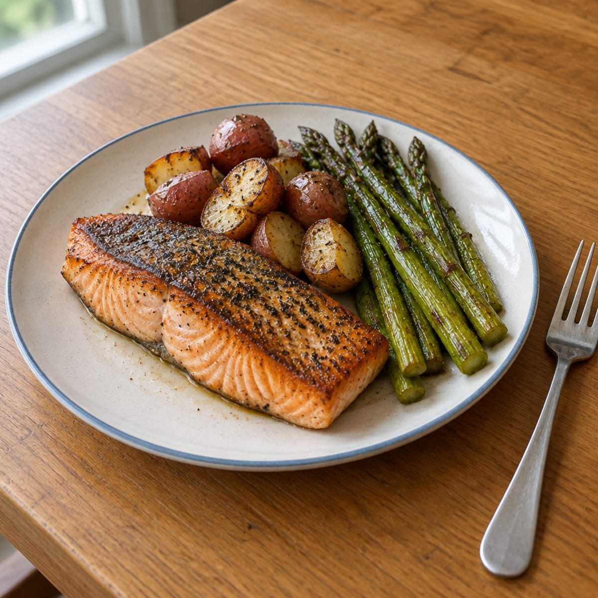 Pan-seared salmon with asparagus