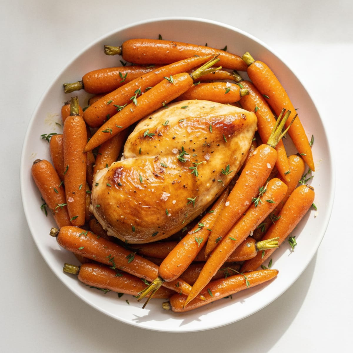 Maple-Glazed Roasted Carrots with Herbed Chicken