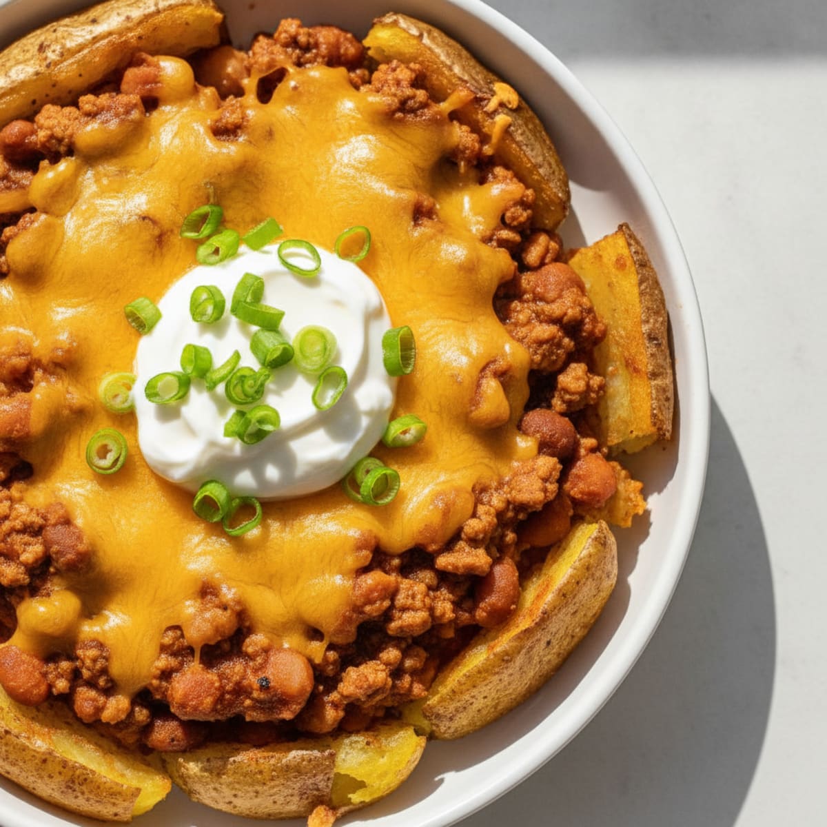 Loaded Chili Cheese Potato Skins