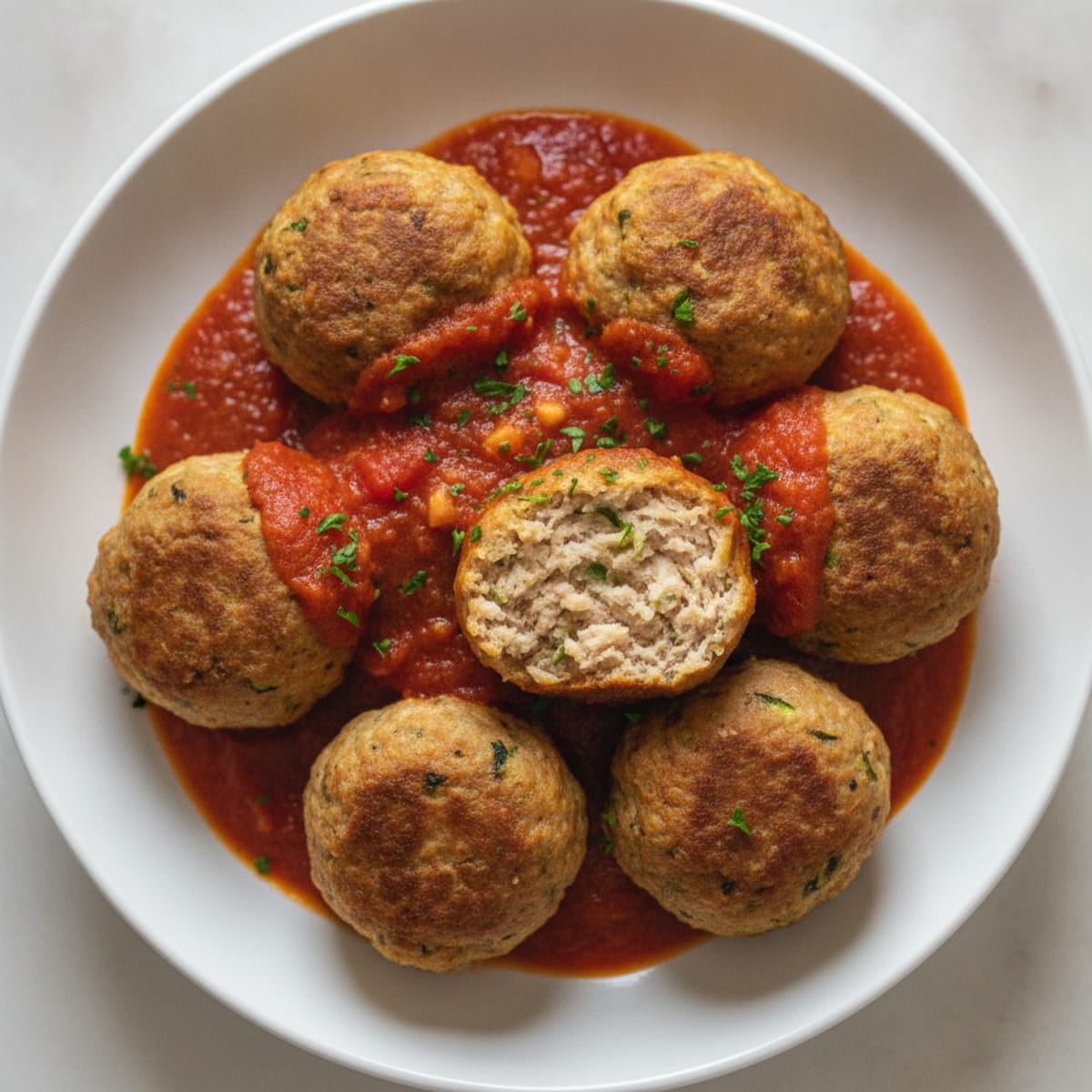 Baked Chicken Meatballs with Marinara