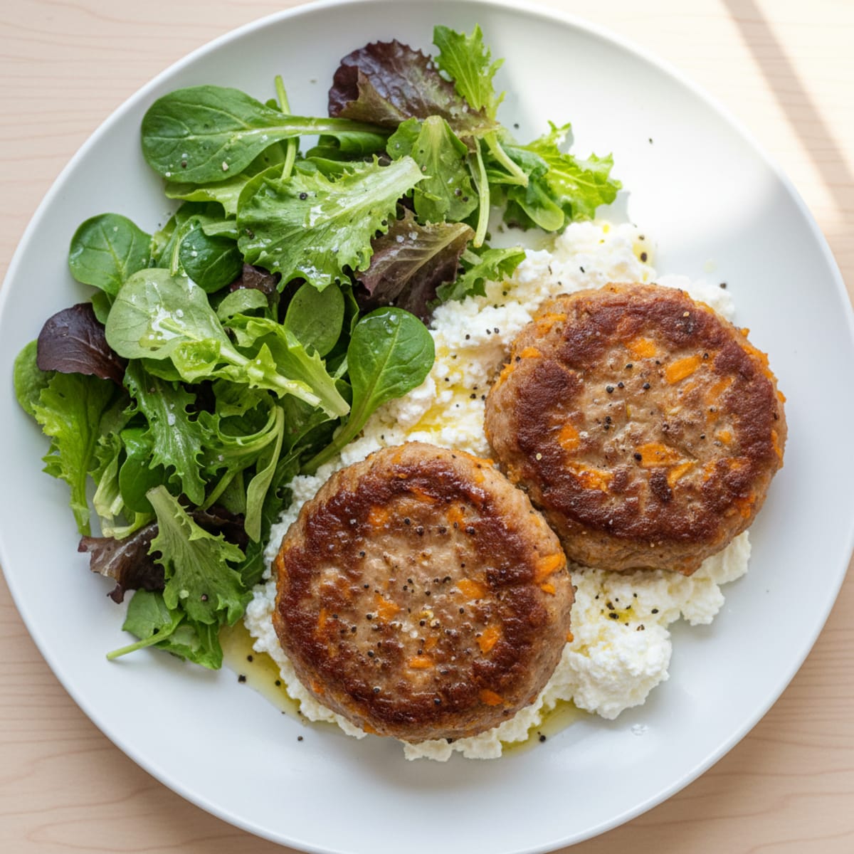 Beef and Sweet Potato Patties with Cottage Cheese