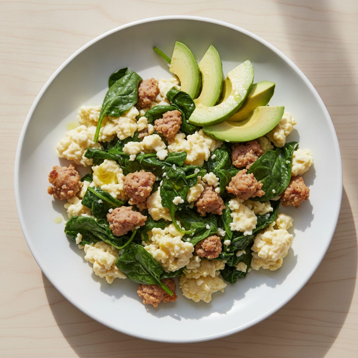 Egg White and Turkey Sausage Scramble with Spinach