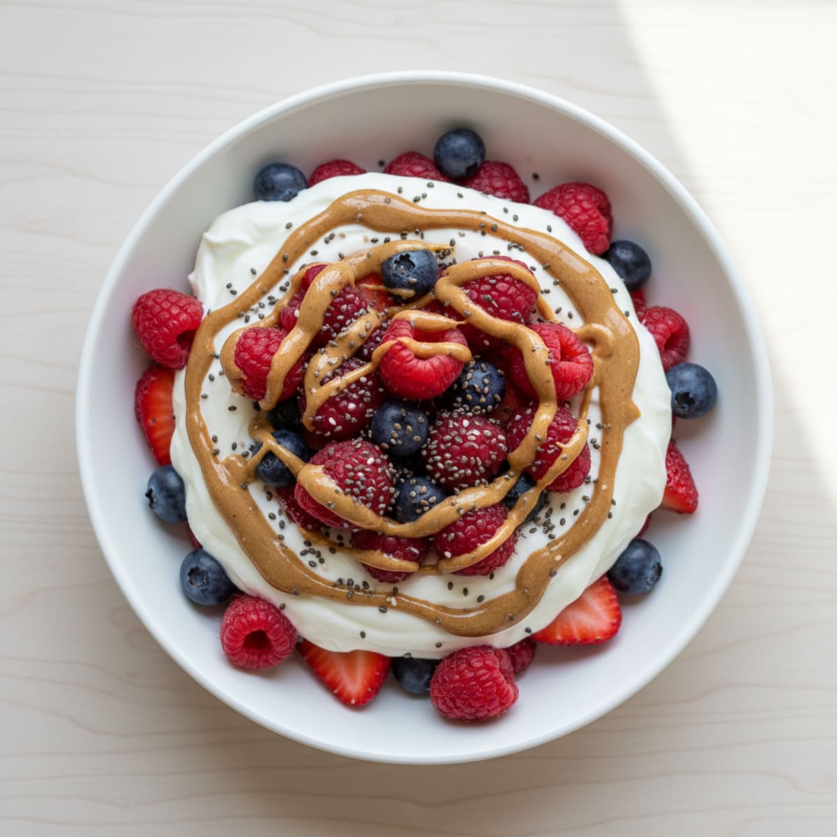 Greek Yogurt Protein Parfait with Mixed Berries and Almond Butter