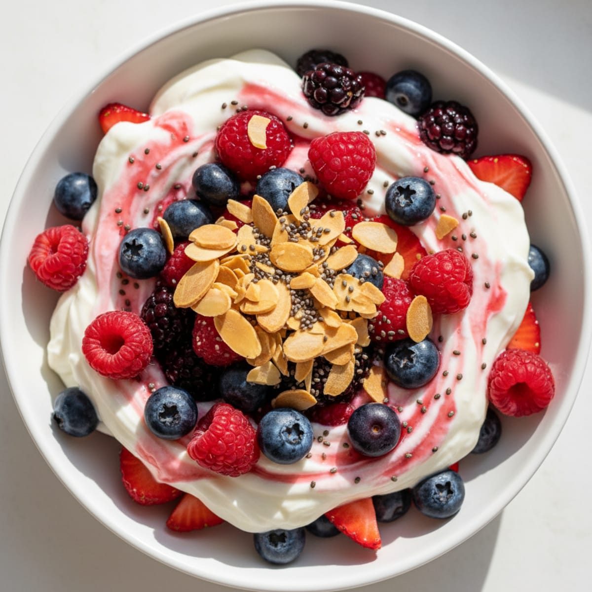 Greek Yogurt Protein Parfait with Mixed Berries and Almonds