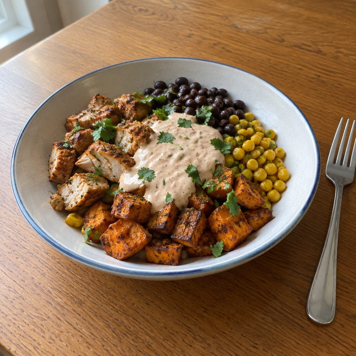 Chipotle chicken and sweet potato bowl