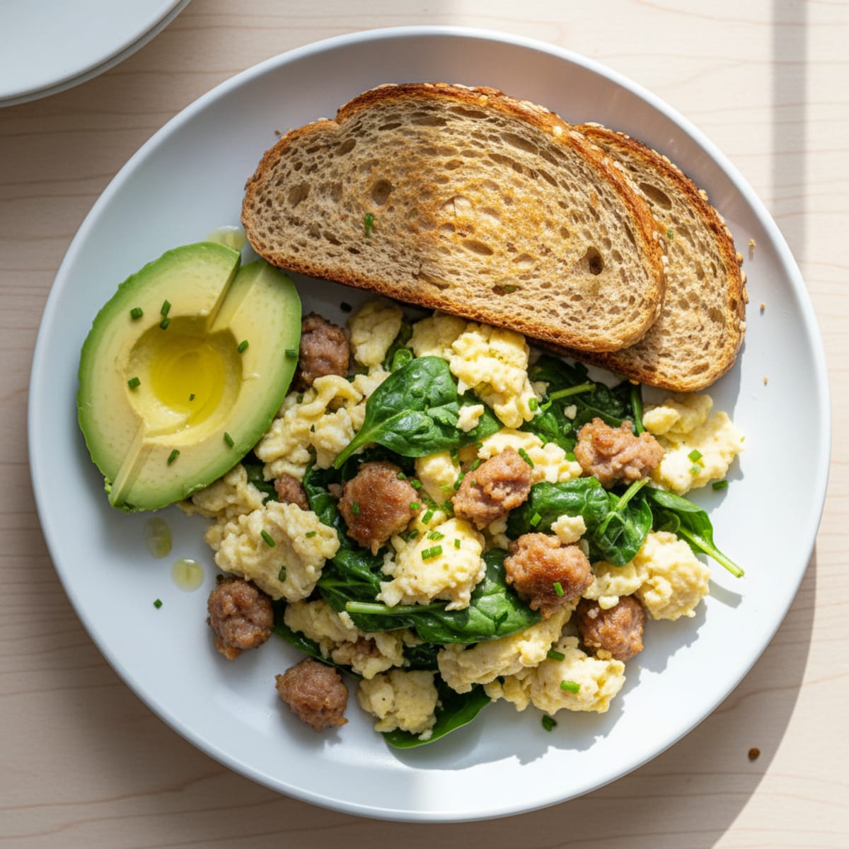 Egg White Scramble with Turkey Sausage and Spinach