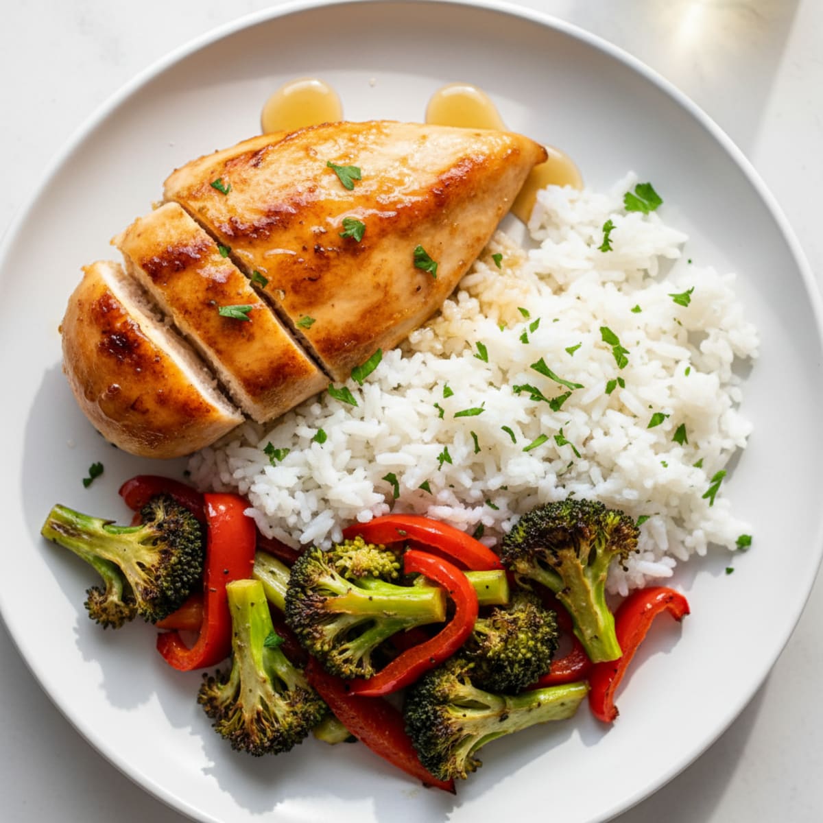 Seared Chicken Breast with Herb Rice and Roasted Vegetables