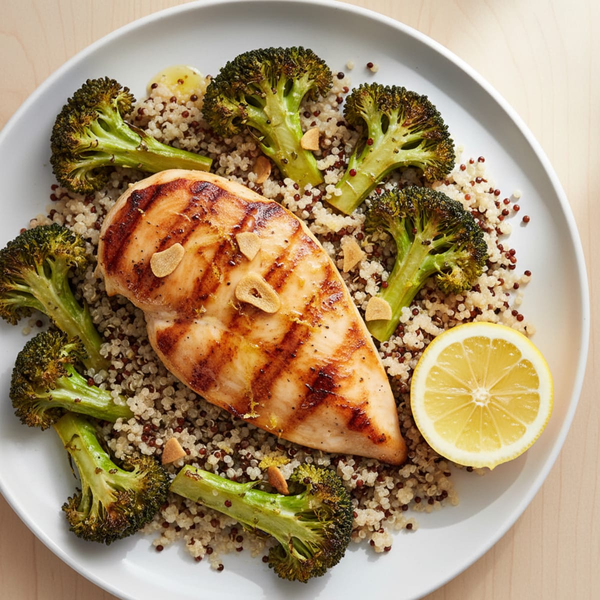 Grilled Chicken Breast with Quinoa and Roasted Broccoli