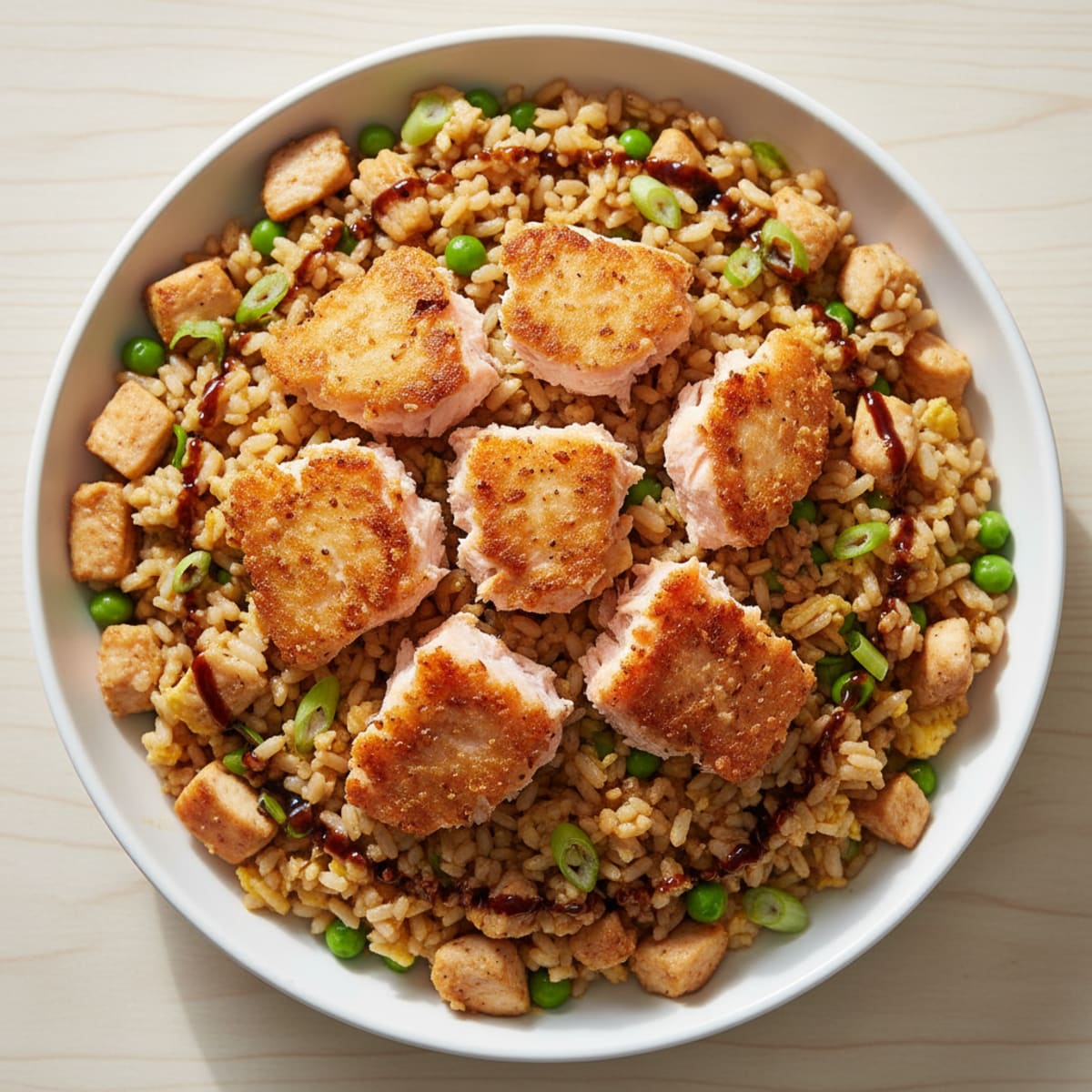 Pan-Seared Salmon with Chicken Fried Rice