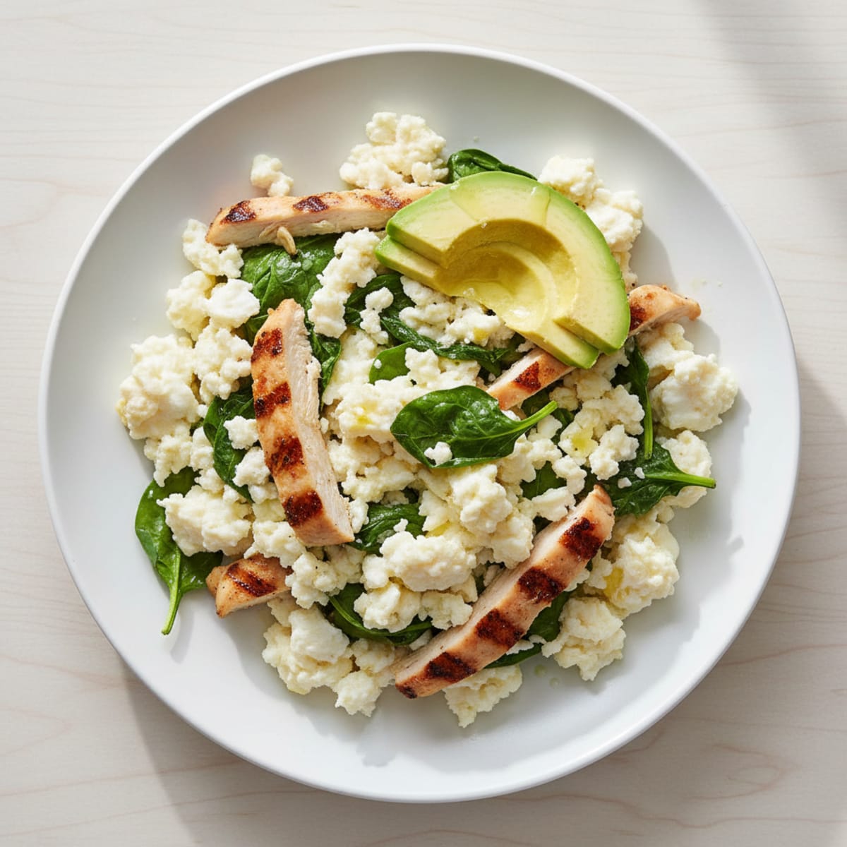 Egg White Scramble with Spinach and Grilled Chicken